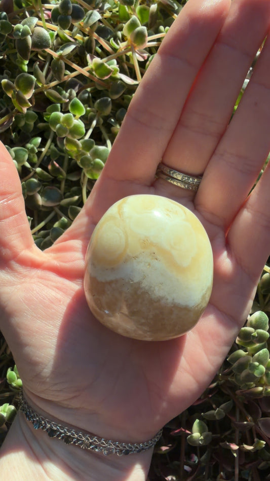 Yellow Calcite Palm Stone